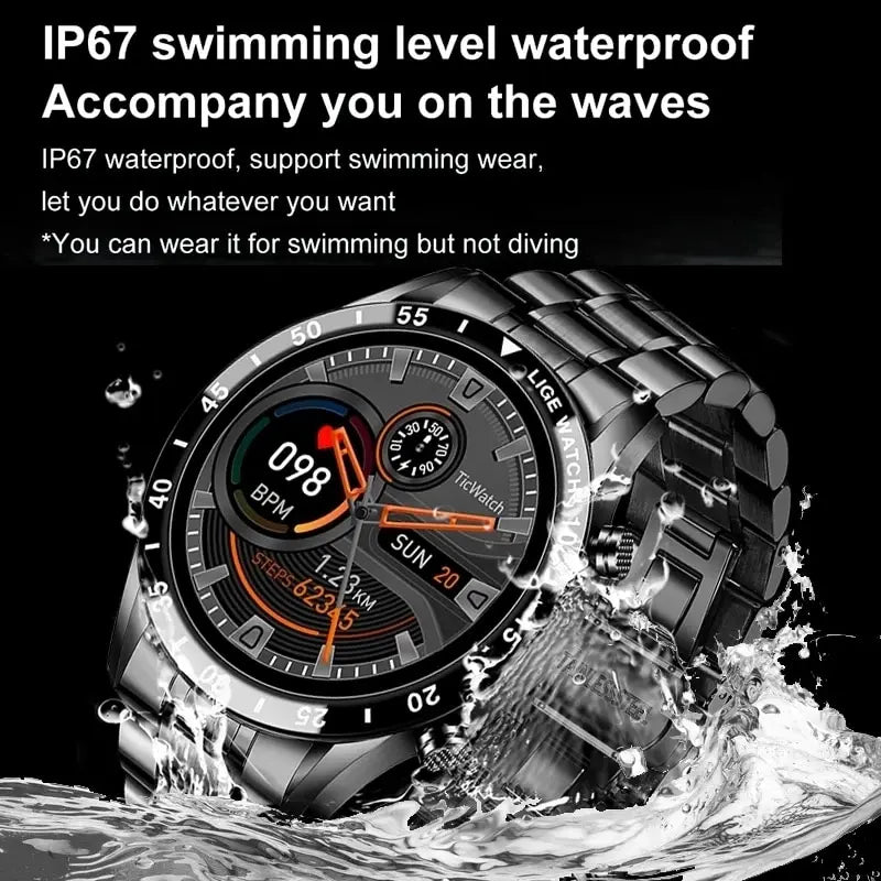 LIGE 2024 Smart Watch Men Full Circle Digital Touch Screen Bluetooth Call Men Smartwatch Waterproof Sport Activity Fitness Watch+Box - Lizard Vigilante