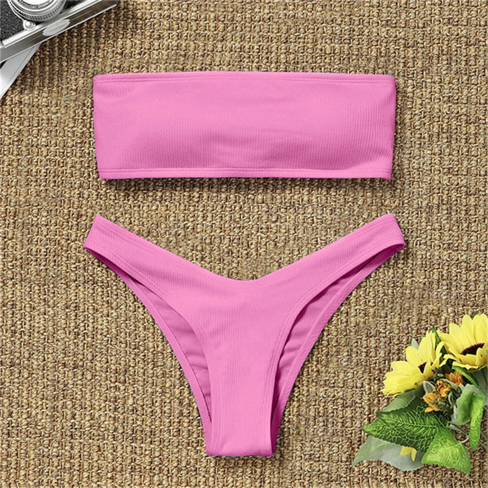 2024 Women’s Sexy High-Waisted Bikini Set – Strapless Boob Tube Top, Brazilian Style Two-Piece Swimsuit, Solid Color Beachwear - Premium bikini from Lizard Vigilante - Just $32.88! Shop now at Lizard Vigilante