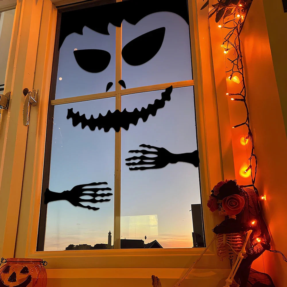 Halloween decorations room door stickers window decor skeleton hand pumpkin DIY window stickers ghost devil witch hat decor