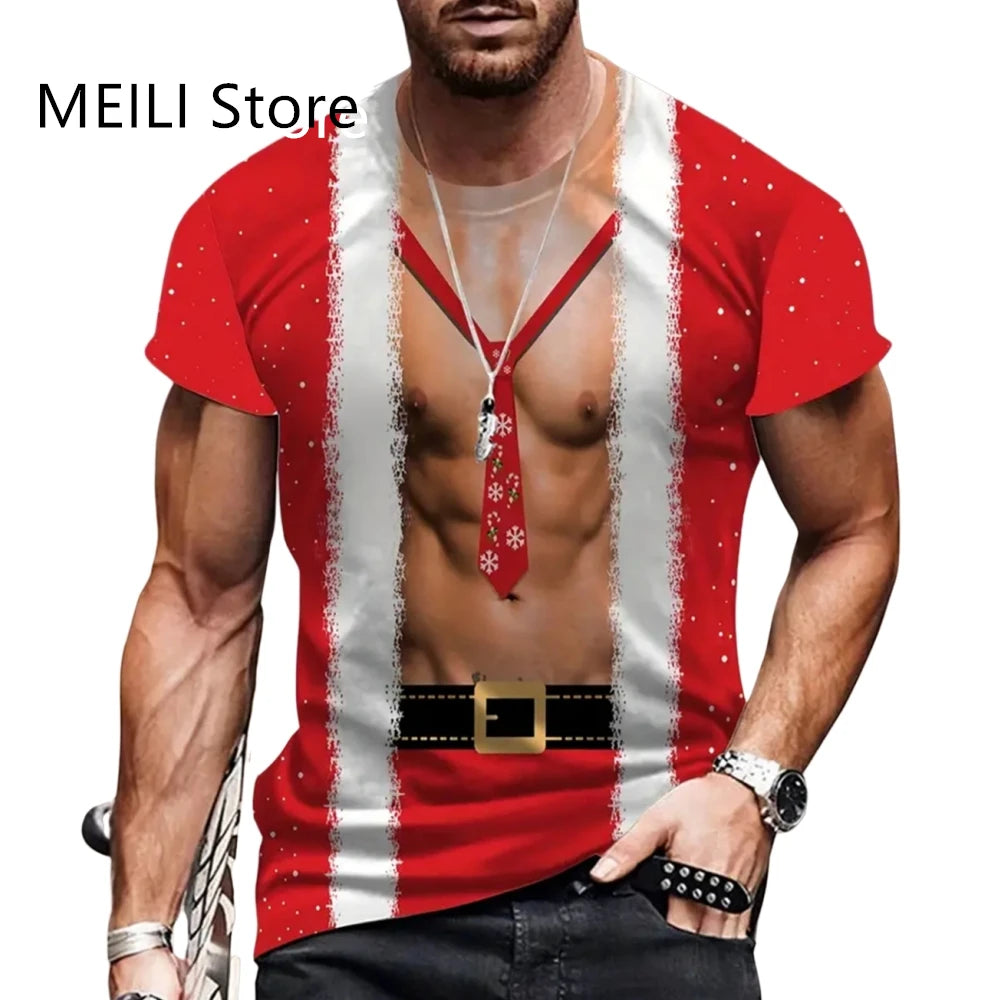 Christmas T Shirt Men 3D Santa Claus Graphic T Shirts Short Sleeve Mens Clothes Casual Round Neck Fashion Tops Oversized T-Shirt - Premium  from Lizard Vigilante - Just $9.99! Shop now at Lizard Vigilante
