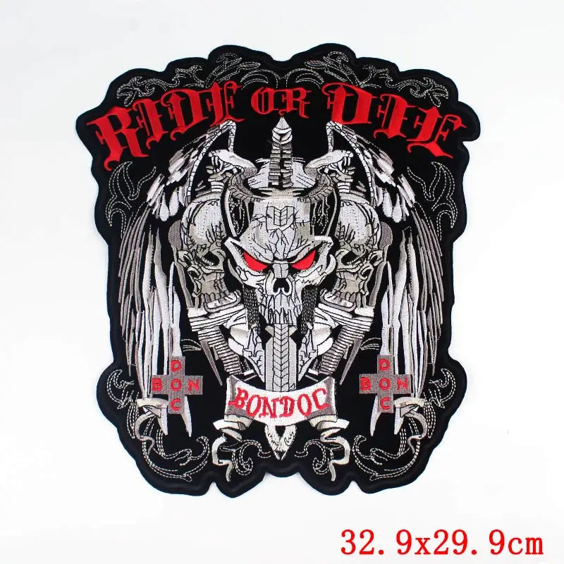 Punk Biker Patch Iron/Sew On Embroidery Patches On Clothes Skull Big Pacthes For Jacket Applique DIY Rock Large Back Pacth Badge - Lizard Vigilante