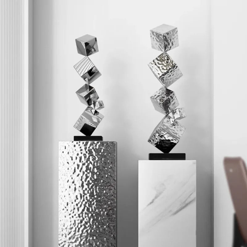Stainless Steel Geometric Modeling Statues Modern Simple Luxury Living Room Entrance Hall Lobby Creative Sculptures Home Decor