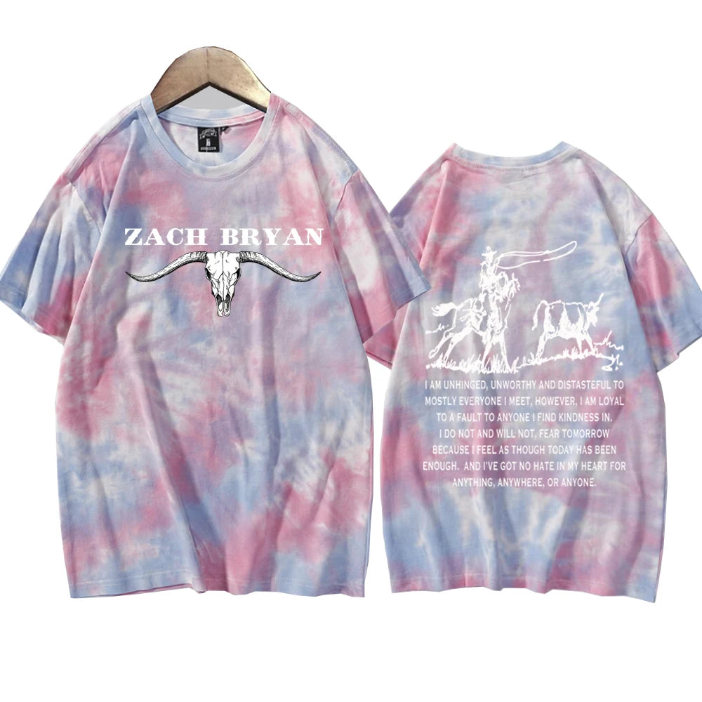 Zach Bryan Horse Cowboy Tie Dye T-Shirt - Round Neck Short Sleeve Casual Tee for Men - Premium T-Shirt from Lizard Vigilante - Just $32.88! Shop now at Lizard Vigilante