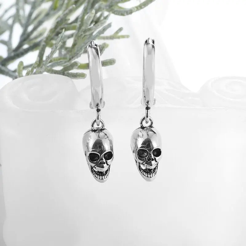 Silver-Plated Skull Drop Earrings – Gothic Ghost Head Hypoallergenic Earrings for Men & Women, Perfect for Halloween & Punk Rock Style - Premium skull jewelry from Lizard Vigilante - Just $16.66! Shop now at Lizard Vigilante