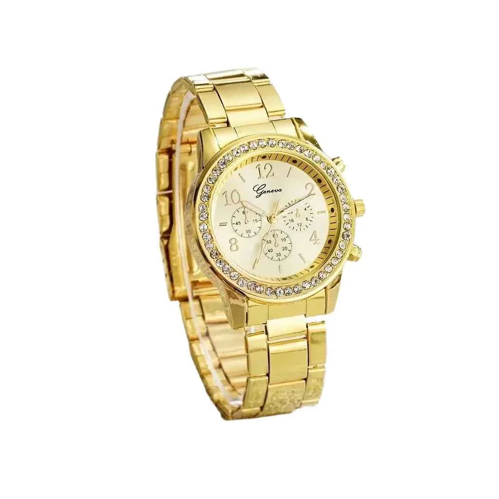 Elegant Luxury Gold Watch : Jewelry Set (5PCS)