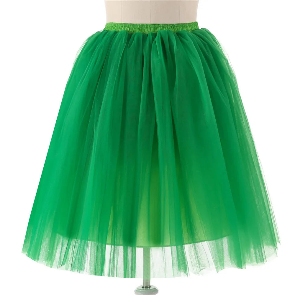 Elegant Women Tulle Skirt Korean Fashion Mesh Womens Pleated Knee Length Skirt Adult Tutu Dancing Skirt Green Party Faldas - Premium  from Lizard Vigilante - Just $12.99! Shop now at Lizard Vigilante