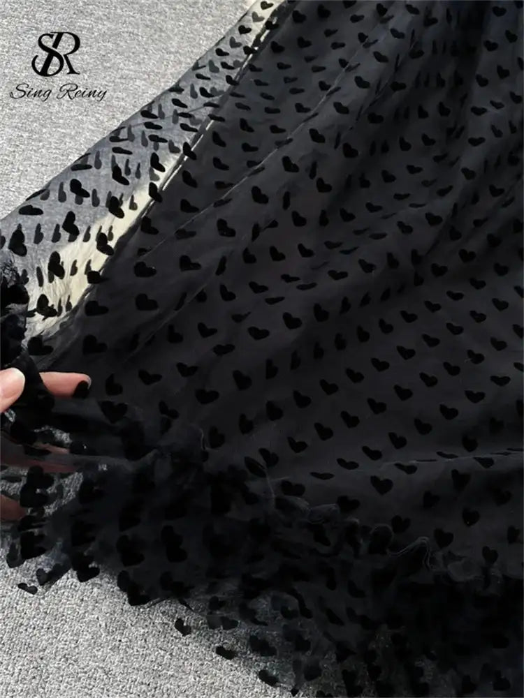 SINGREINY High Quality A Line Mesh Long Dress Spaghetti Strap Sleeveless Sheath Sundress 2023 Women Fashion Dot Print Maxi Dress