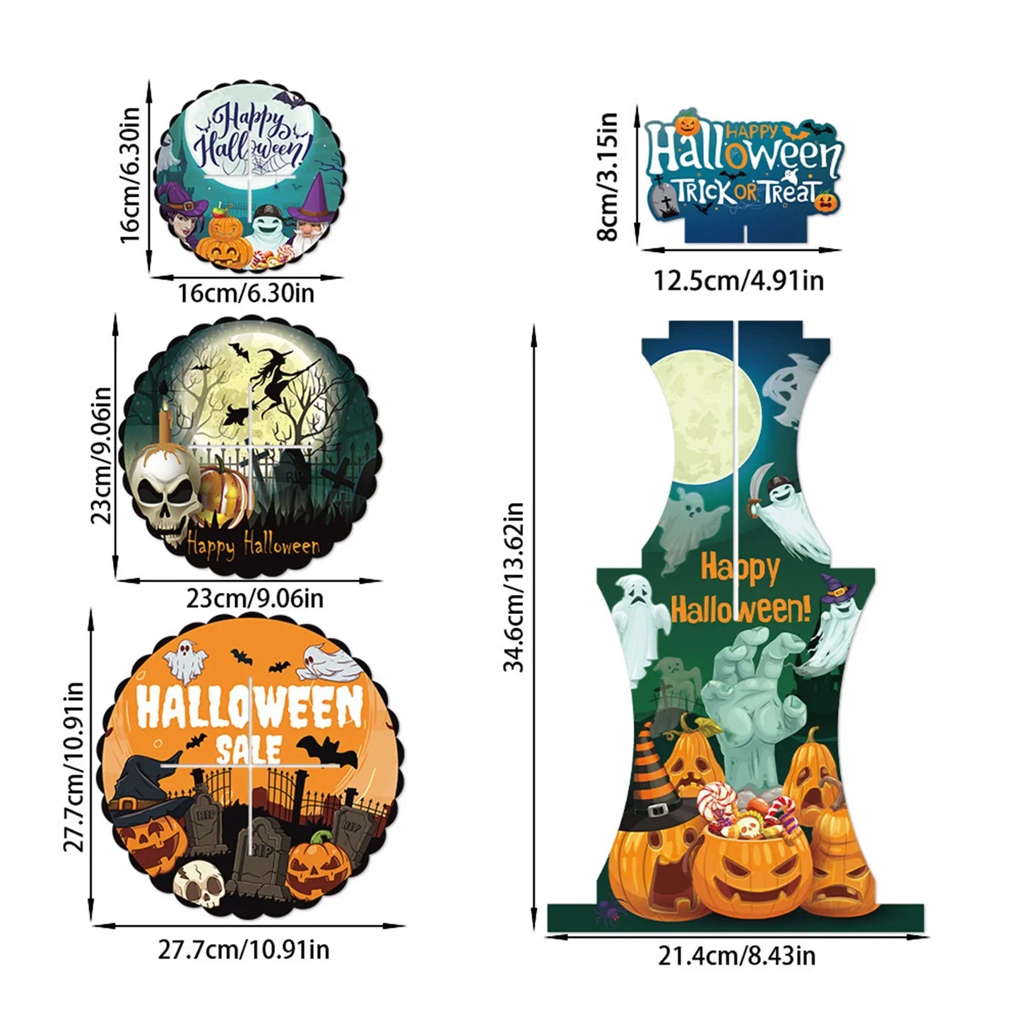 3-Tier Halloween Paper Dessert Stand - DIY Spooky Party Candy Display with Ghost/Pumpkin/Bat Printed Buffet Table Decor