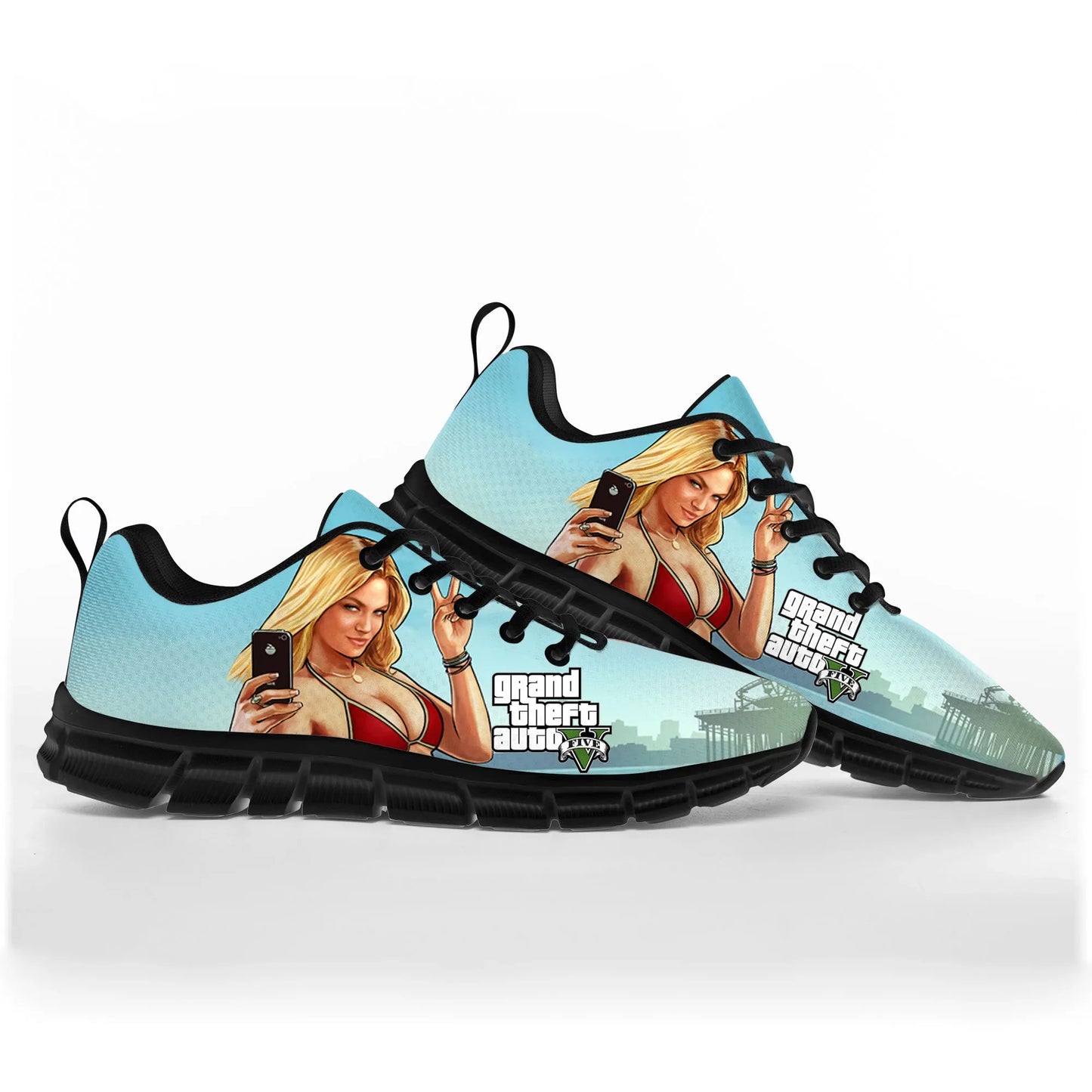 Grand Theft Auto GTA V 5 Anime Cartoon Sneakers – Custom Sports Shoes for Men, Women, and Teens - Premium Shoes from Lizard Vigilante - Just $38.88! Shop now at Lizard Vigilante