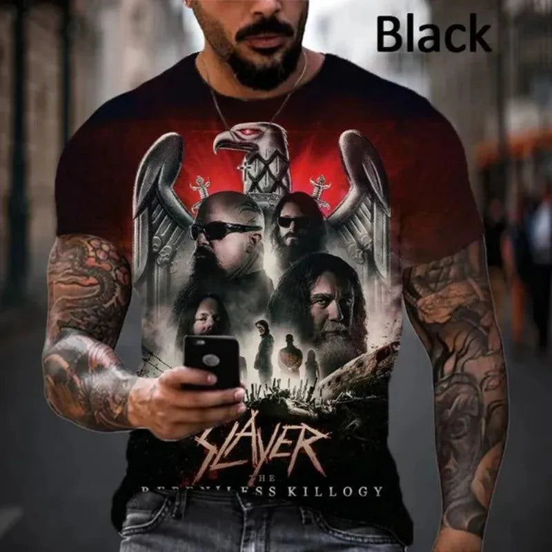 Slayer 3D Printed Men's Casual Hip Hop Crew Neck T-Shirt - Premium T-Shirt from Lizard Vigilante - Just $23.99! Shop now at Lizard Vigilante