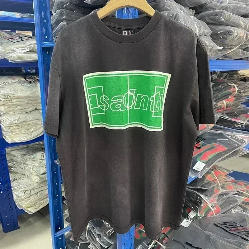 Men Women High Street Vintage Washed Black T-Shirt Top Quality Cototn TEE 3D Cracked Letters Logo Print Saint T Shirt With Tags - Premium  from Lizard Vigilante - Just $64.99! Shop now at Lizard Vigilante