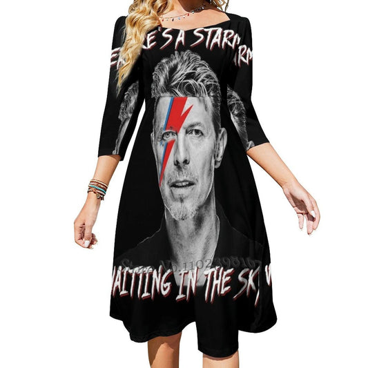 There’s A Starman Waiting In The Sky David Bowie Vintage Evening Party Dresses Midi Sexy Dress Female Sweet One Piece Korean Style - Premium dress from Lizard Vigilante - Just $28.99! Shop now at Lizard Vigilante