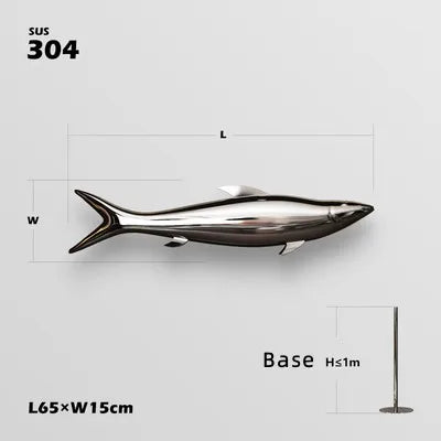 Stainless steel fish sculpture, outdoor lawn, pool, landscape decoration, mirror, crafts
