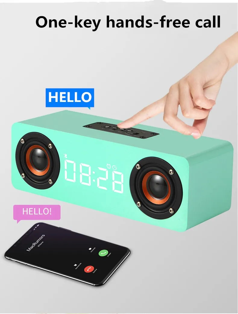 Wooden Bluetooth Speaker Portable Wireless Subwoofer Clock Soundbox Home Computer Echo Wall Soundbar HiFi Stereo TF AUX U Disk