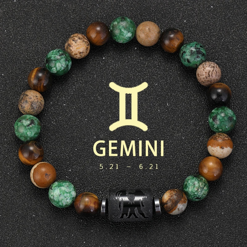 Zodiac Signs Natural Stone Bracelets Taurus Cancer Virgo Pisces Bracelets Ladies Men Couples Friendship Jewelry Gift Bracelet - Premium bracelet from Lizard Vigilante - Just $22.99! Shop now at Lizard Vigilante