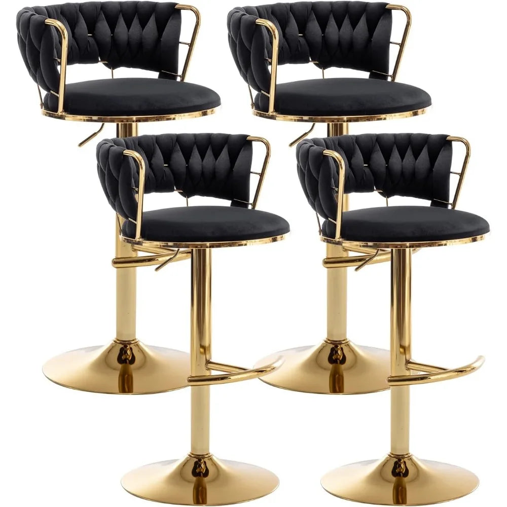 Gold Bar Stools Set of 4 – Adjustable Counter Height Velvet Swivel Stools with Low Backrest - Premium bar stools from Lizard Vigilante - Just $398.88! Shop now at Lizard Vigilante