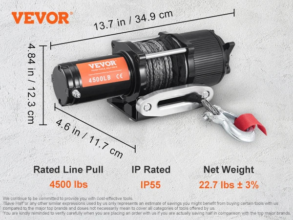 VEVOR Electric Winch,12V 4500 lbs Capacity Steel Rope Winch,IP55 39ft ATV UTV Winch w/ Wireless Handheld Remote & 4-Way Fairlead - Premium  from Lizard Vigilante - Just $155.99! Shop now at Lizard Vigilante