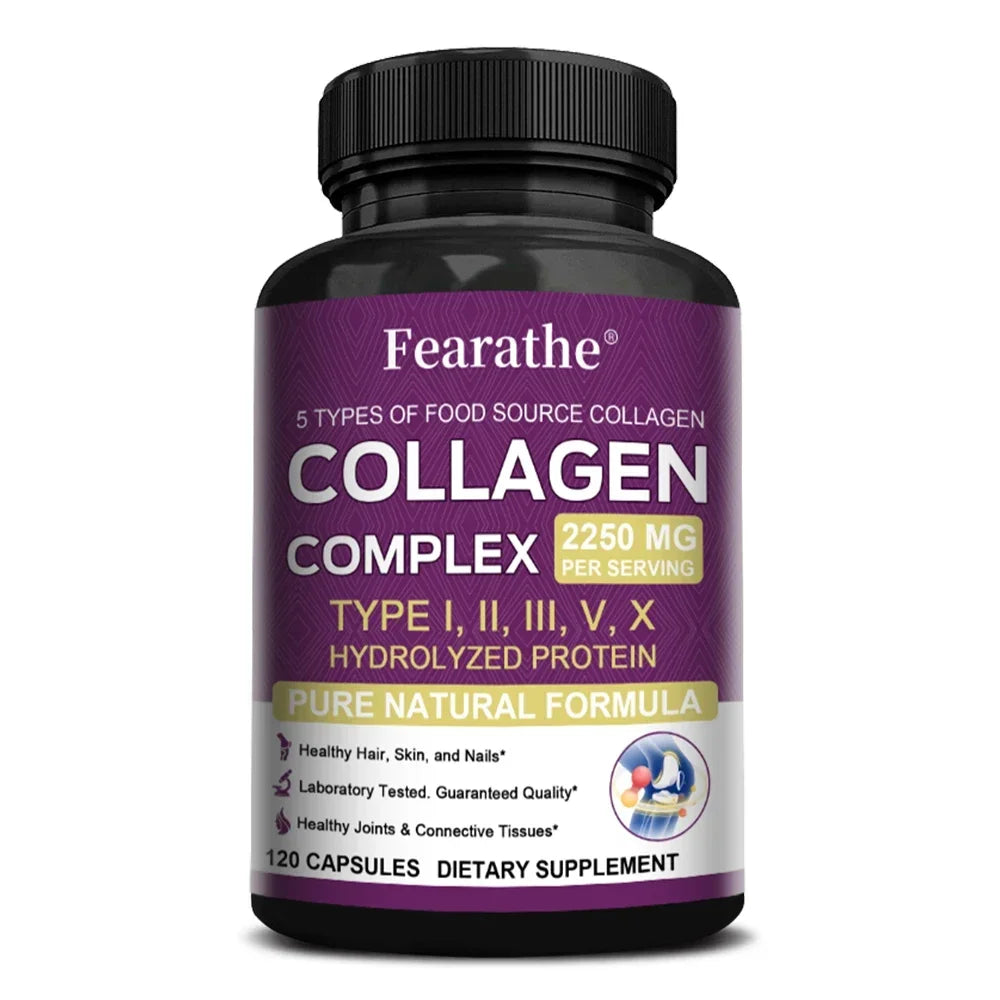 Multi-Collagen Capsules for Men and Women - Hydrolyzed Type I II III V X for Skin, Hair, Nails, Bones, Joints, Nutrition