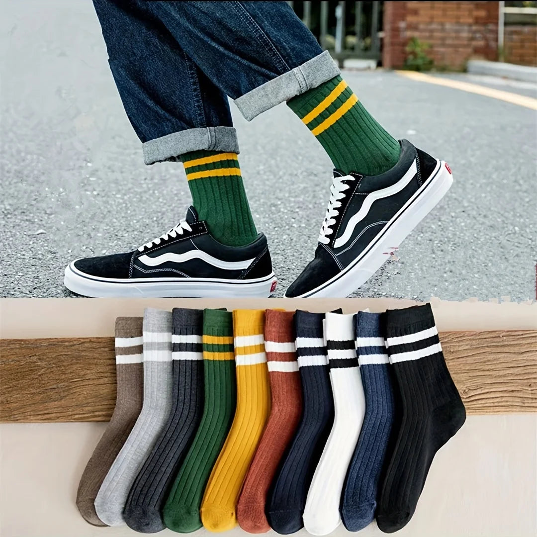 5 Pairs Of Men's Socks, Autumn And Winter Vintage Fun Fashion Athletic Socks, Sports Trend Socks - Premium socks from Lizard Vigilante - Just $12.88! Shop now at Lizard Vigilante