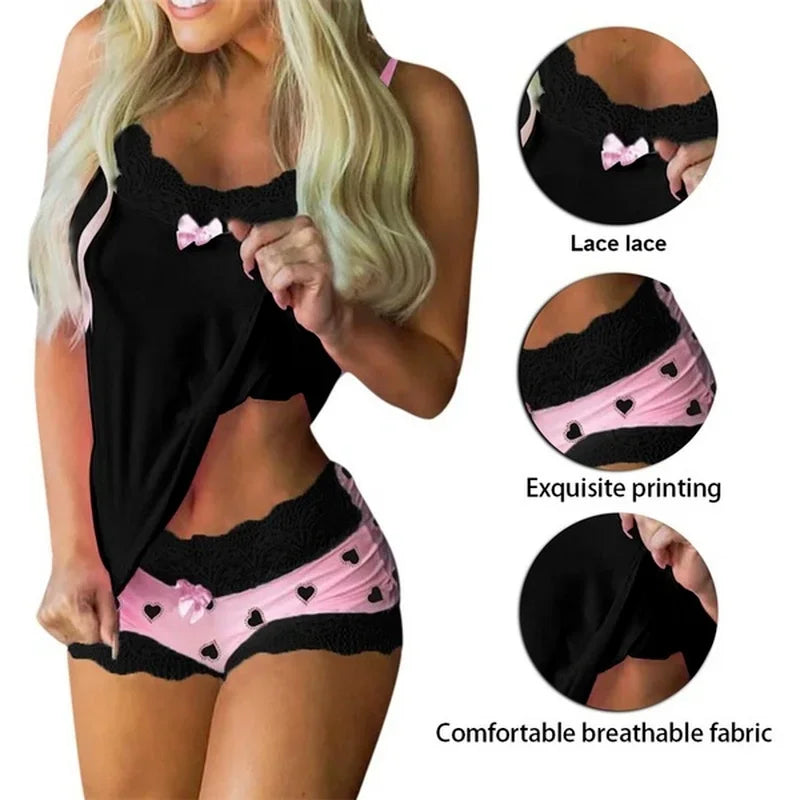 Sexy Sleepwear Set Women Lingerie Set Lace Underwear Cami Vest Shorts Sleeveless Camisole Shorts 5XL Nighties Pajamas - Premium  from Lizard Vigilante - Just $11.99! Shop now at Lizard Vigilante