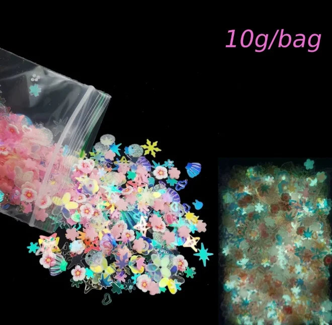Luminous Nail Glitter Sequin Polymer Clay Mixed Flower Gillter Sequin Fluorescent Flake Glow In The Nail Art Manicure Decor