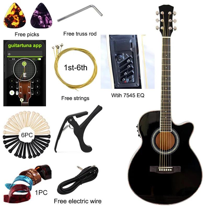 Thin Body Acoustic Electric Guitar Beginner Guitar with Free Gig Bag Free String Black Natural Sunburst White Color - Lizard Vigilante