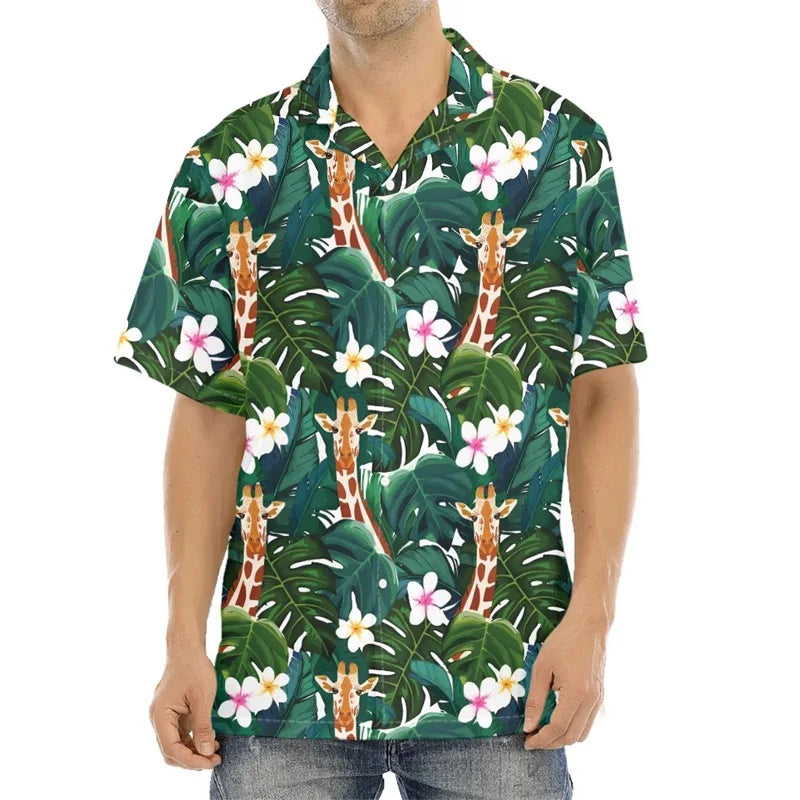 3D Printed Black And White Giraffe Pattern Hawaii Shirts Mens Short Sleeve Big Size Beach Shirts Funny Giraffe Party Blouse Tops