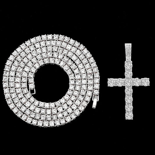 Hip Hop Cross Pendant Necklace Strap 4mm Zircon Tennis Chain Iced Out Sparkling Necklace Men Women Punk Jewelry Fashion Gift