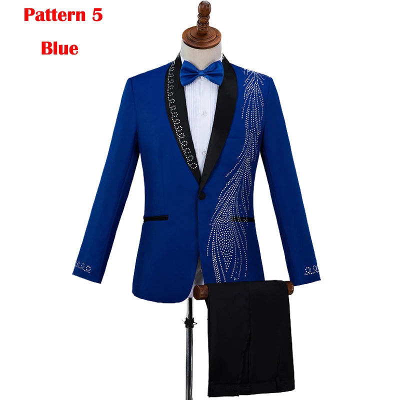 Mens Suits With Pants White Sparkly Crystals Embroidery Wedding Groom Tuxedo Suit Men Stand Collar Stage Costume Homme Mariage - Premium  from Lizard Vigilante - Just $88.88! Shop now at Lizard Vigilante