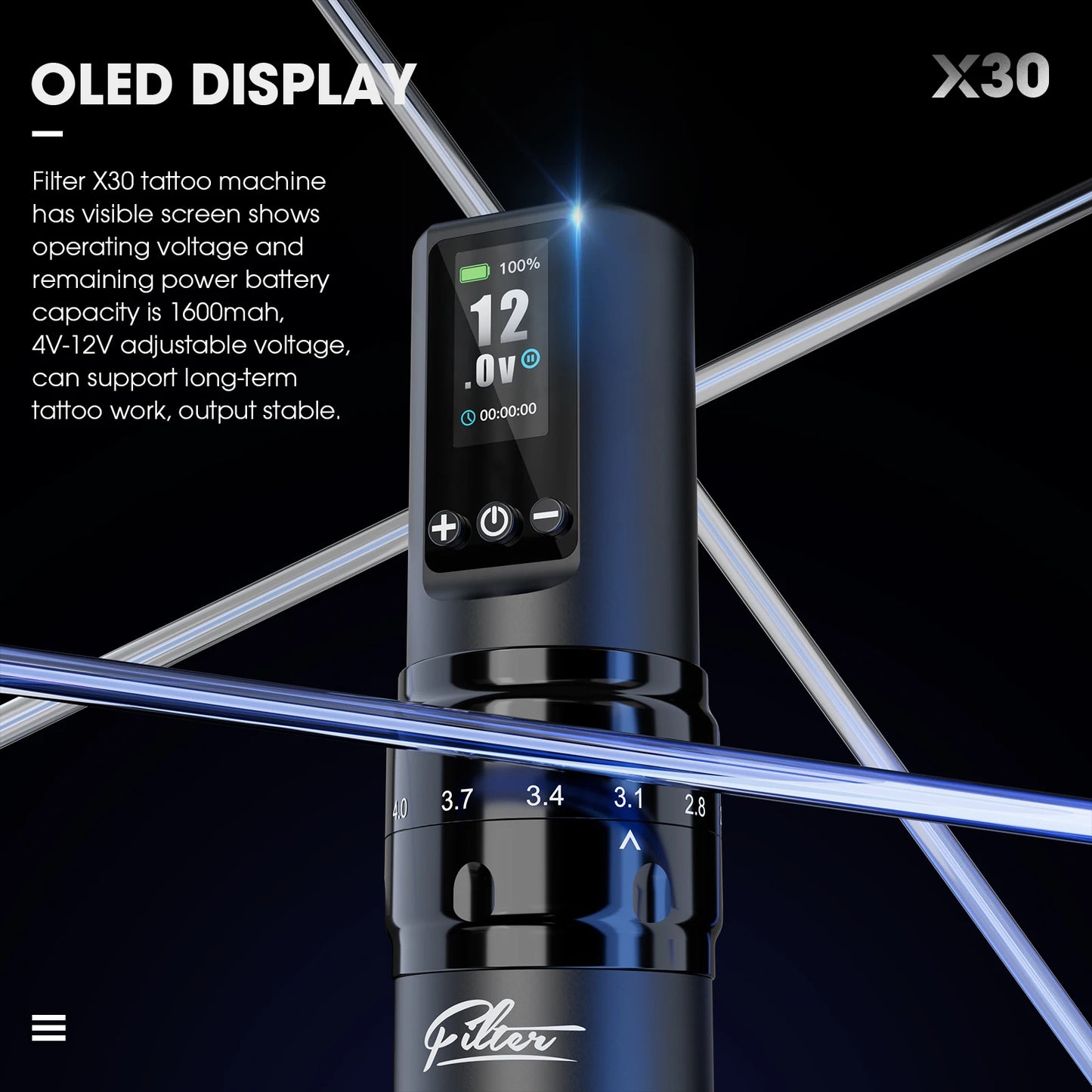 Filter X3 “Blood Voltage” Wireless Tattoo Pen — 6 Adjustable Strokes, 1600mAh Power Beast, Coreless Motor, EZ Precision Machine