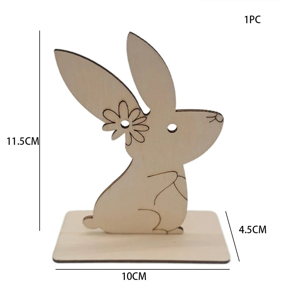 1pc Easter Wooden Egg Ornament Hollowed Rabbit Crafts For Easter Home Table Decorations Kids Handmade DIY Painting Gifts Supply