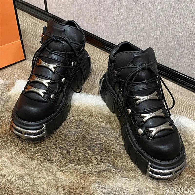 Punk Womens Ankle Boots Fashion Casual New Rock Female Chunky Shoes Metal Decoration Motorcycle Boots Women Platform Shoes - Lizard Vigilante