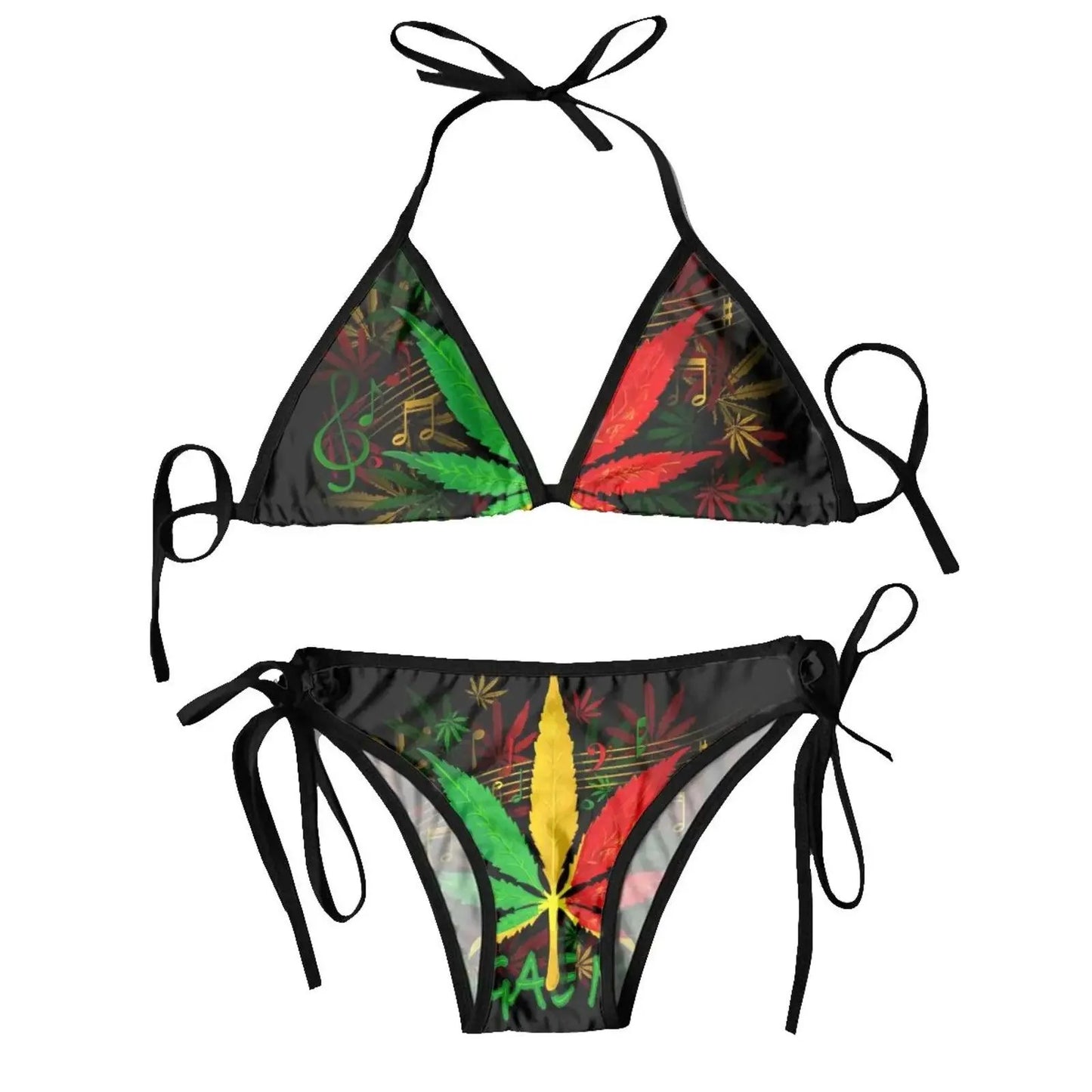 Bikini Rasta Flag With Weed Swimsuit Women's Swimwear Pot Bikini Set Bathing Suit Beach Wear - Lizard Vigilante