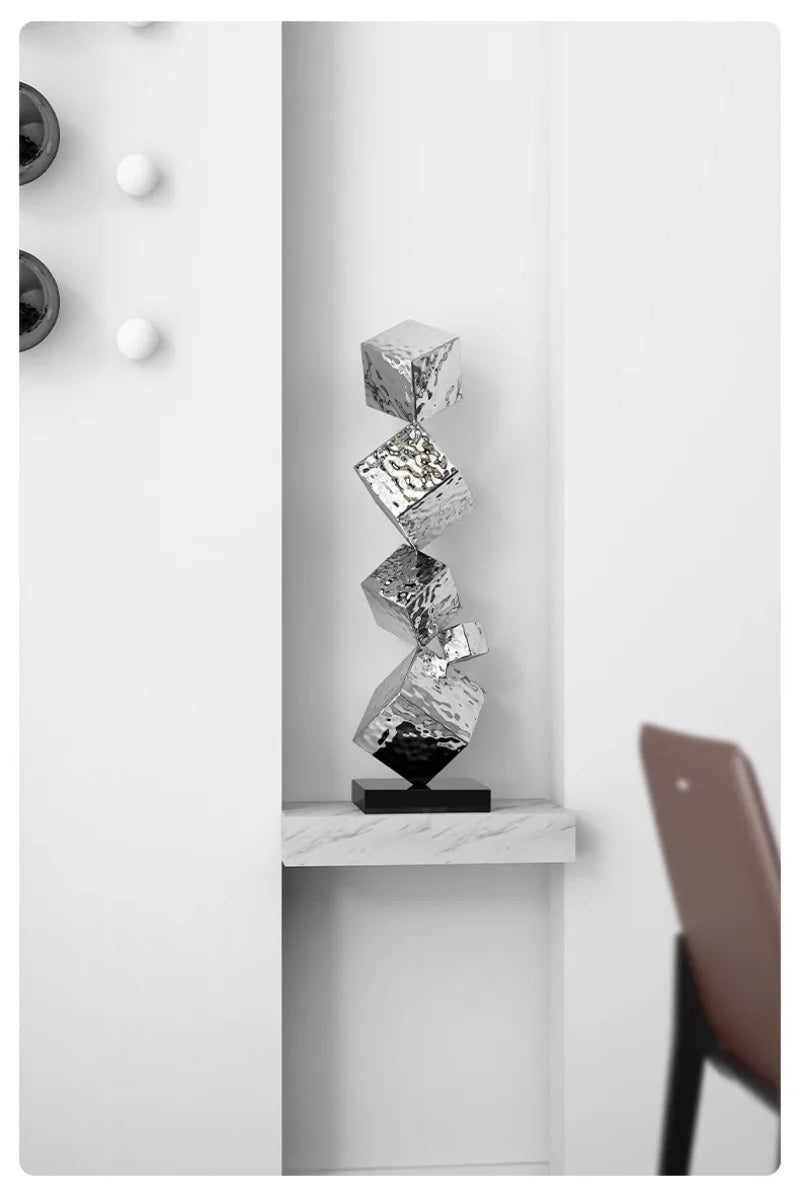 Stainless Steel Geometric Modeling Statues Modern Simple Luxury Living Room Entrance Hall Lobby Creative Sculptures Home Decor