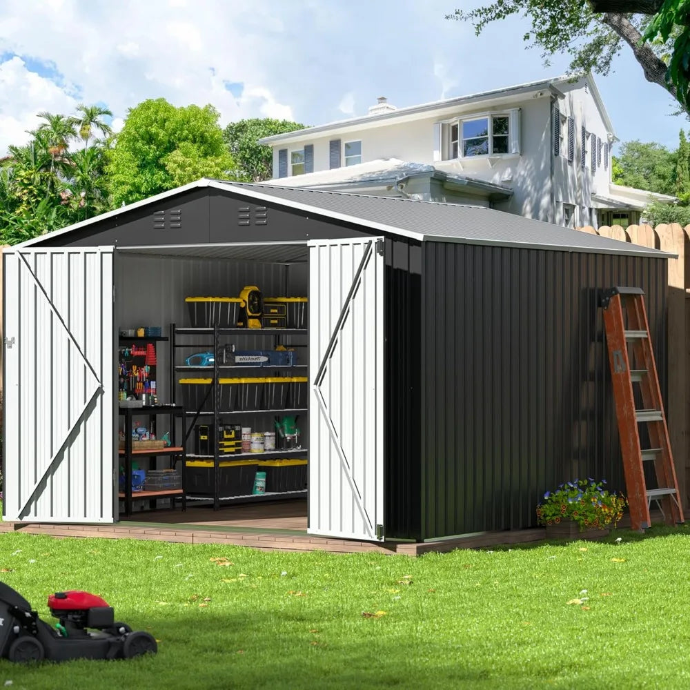 Easy to Use, 10 x 10 FT Metal Storage Shed with Lockable Doors & Updated Frame - Premium shed from Lizard Vigilante - Just $588.88! Shop now at Lizard Vigilante