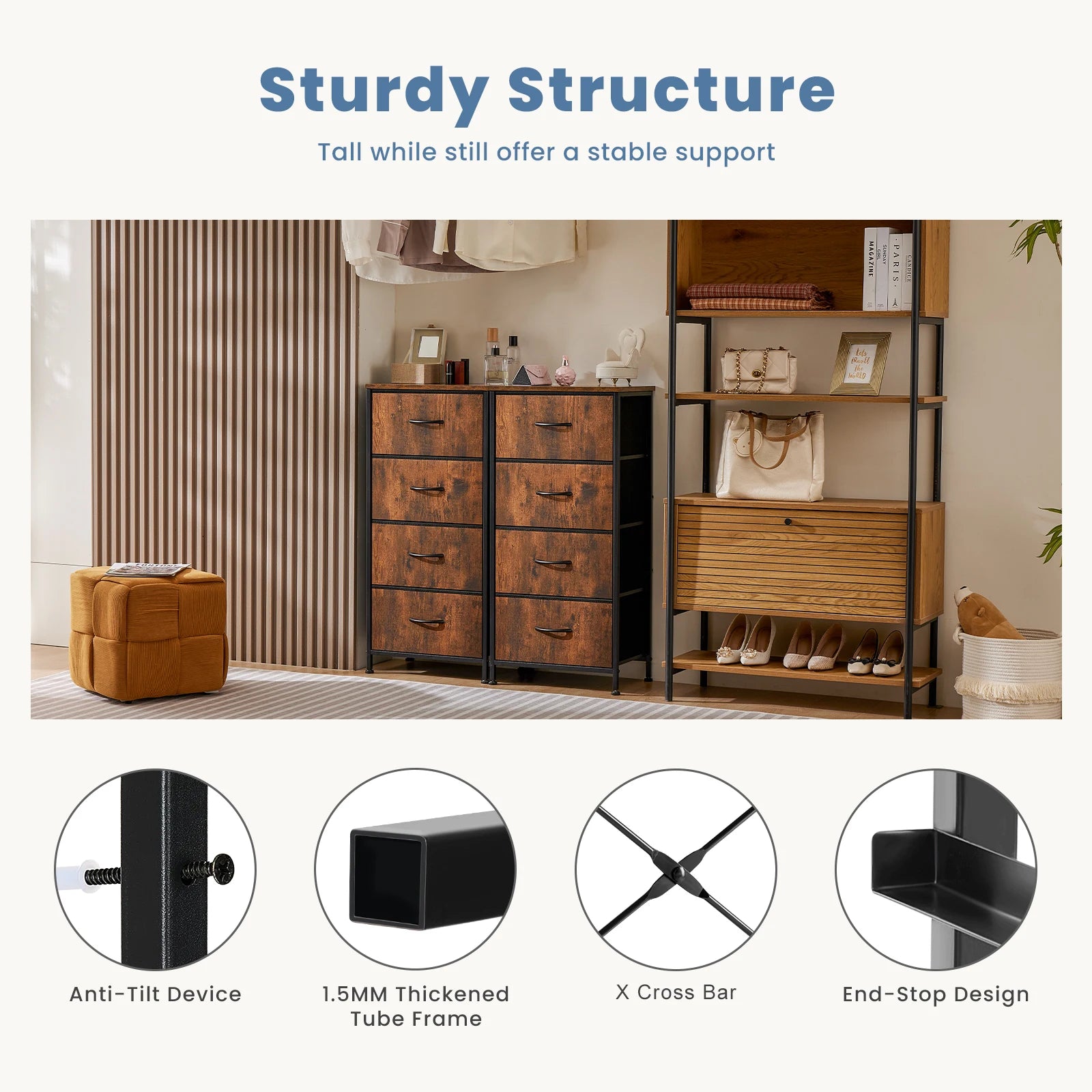 JHK Modern Minimalist Dresser with 4 Fabric Drawers – Stylish Steel Frame Storage Cabinet for Bedroom - Premium cabinet from Lizard Vigilante - Just $58.88! Shop now at Lizard Vigilante