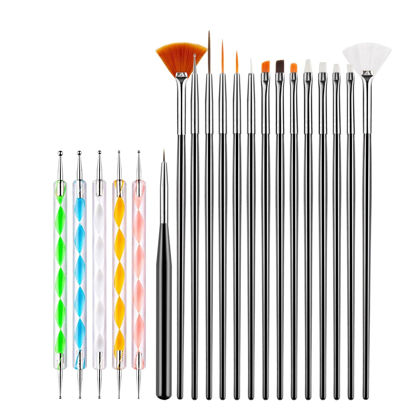 20/23PCS Professional Nail Art Brush Set with Liner Brush Dotting Tools Detail Brushes Synthetic Fiber for Acrylic/UV/Gel Polish