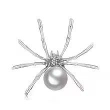 Venom Stage Spider Brooch – Giant Crystal Punk Insect Pin with Pearl Shockwave