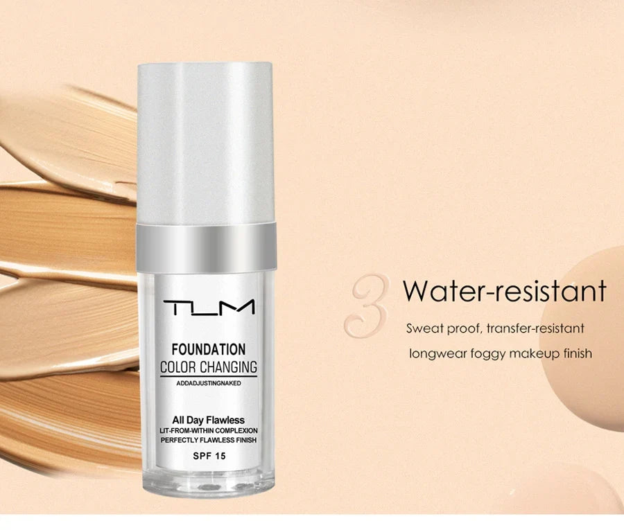 TLM TUM Liquid Foundation Cream Professional Full Coverage Face Concealer Waterproof Makeup Base Brighten Cover Dark Circles30ML