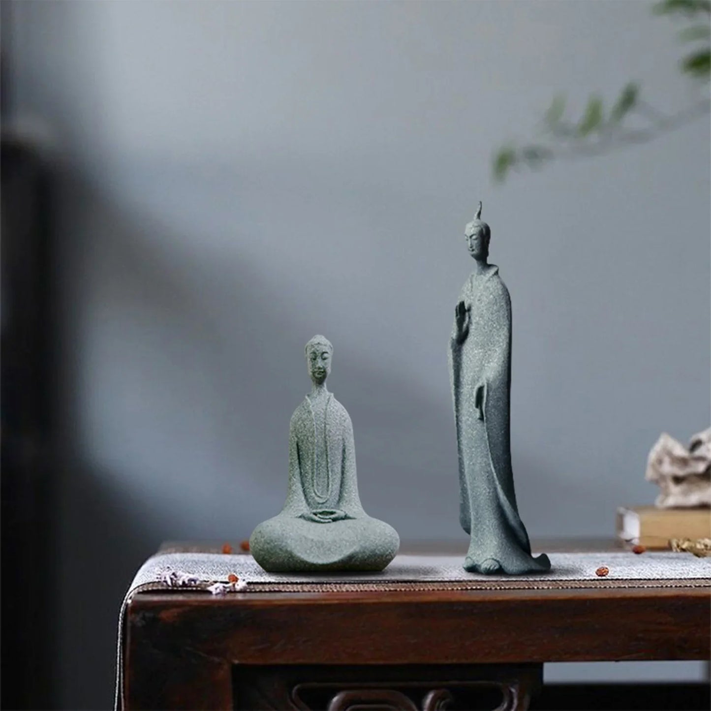 Meditating Buddha Statue Sculpture Natural Stone  Room Ornament Suitable for Office Wine Cooler Decor