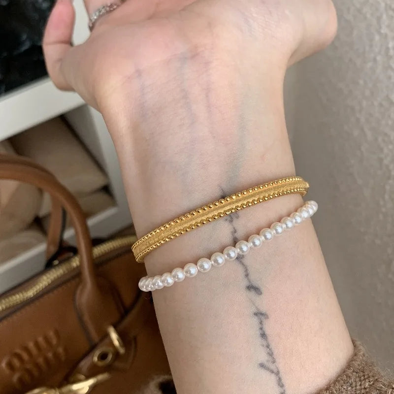 Classic silver 925 Light Luxury Round Bead Lace Brushed bracelet for women New in Simplicity Fashion bangles banquet Jewelry