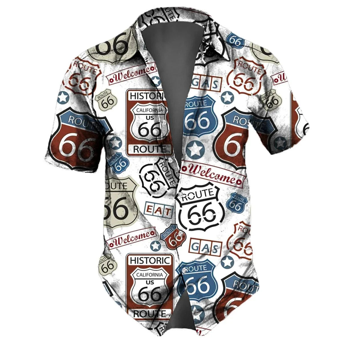 "U.S. Route 66 Retro Hawaiian Shirt" - 3D Fashion Short Sleeve Streetwear for Men - Premium hawaiian shirt from Lizard Vigilante - Just $26.66! Shop now at Lizard Vigilante