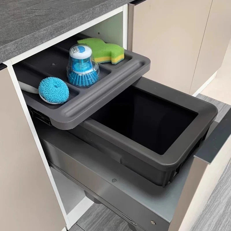 Large Capacity Waste Bins Food Waste Trash Can Kitchen Recycle Dustbin Built-in Cleaning Litter Bins Garbage Disposal Tools