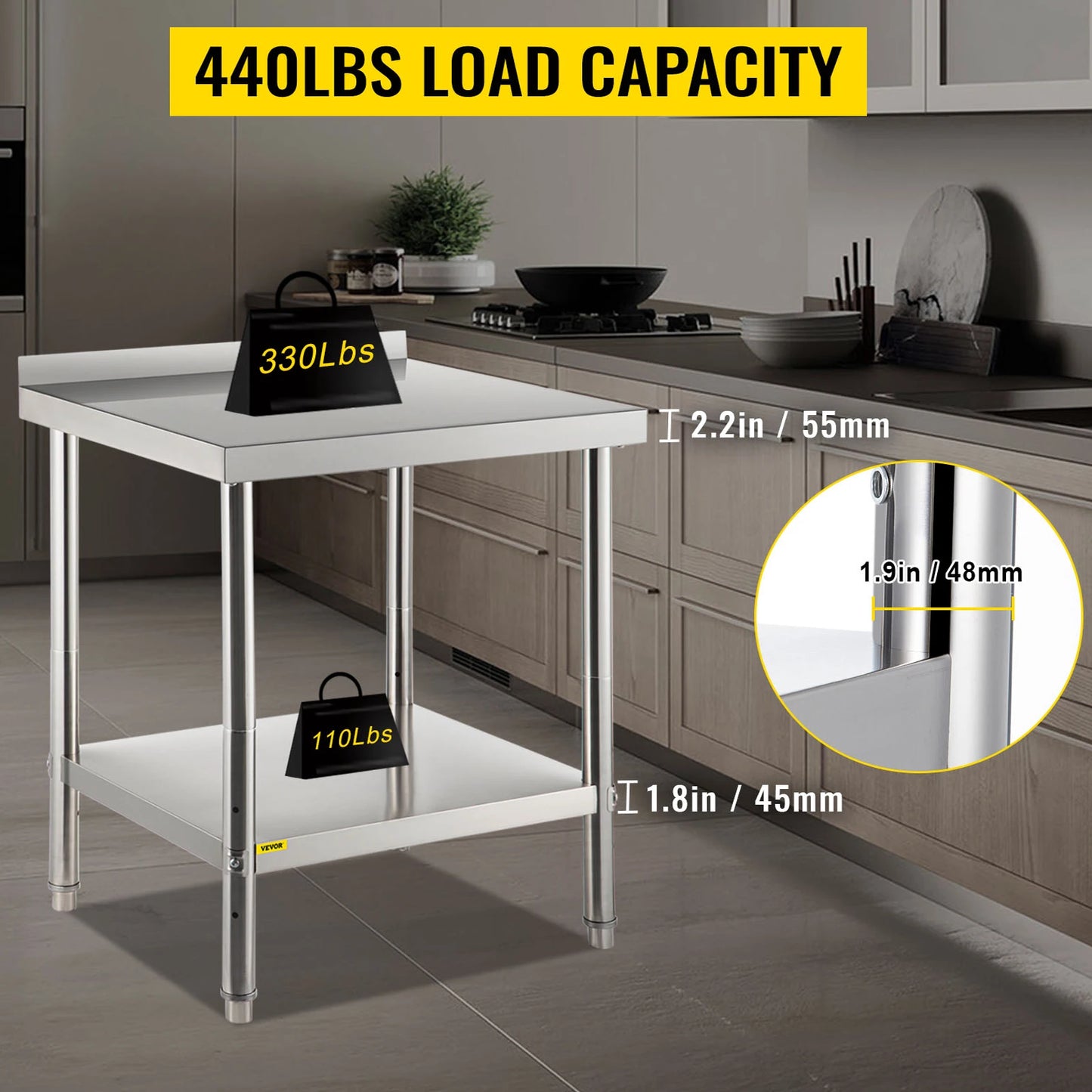 VEVOR Stainless Steel Command Table | 440lbs Load Titan with Backsplash & Undershelf – Your Prep Zone of Glory - Premium table from Lizard Vigilante - Just $181.99! Shop now at Lizard Vigilante