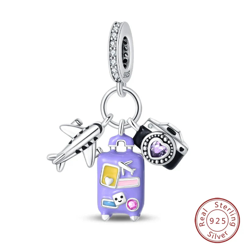 S925 Sterling Silver Princess Golf Hamster Camera Travel Three Piece Set Charms Beads 3mm DIY Fine Jewelry Making
