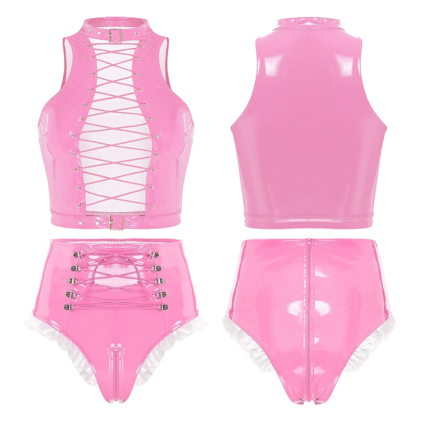 Women's Moto & Biker Latex-Style Clubwear Set – Leather Lingerie for Pole Dance, Cosplay, and Nightclub Parties - Premium clubwear from Lizard Vigilante - Just $48.88! Shop now at Lizard Vigilante