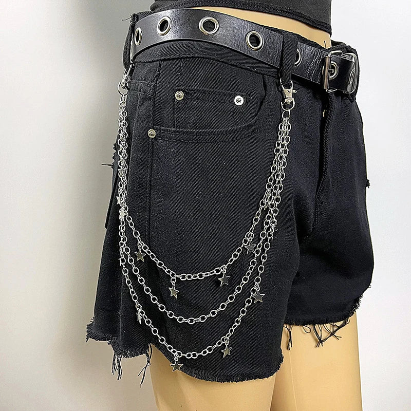 Punk Street Keychain Chain – Unisex Moon Star Rivets Skull Belt Accessory - Premium keychain from Lizard Vigilante - Just $19.88! Shop now at Lizard Vigilante