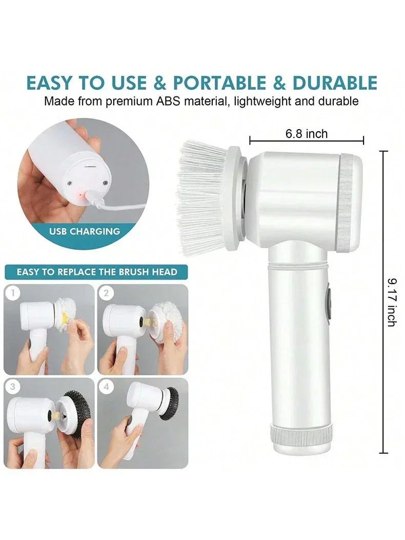 New Electric Spin Scrubber,Bathroom Cleaning Brush Power Scrubber with 5 Replaceable Brush Heads, 5 in 1 Electric Cleaning Brush - Premium  from Lizard Vigilante - Just $15.99! Shop now at Lizard Vigilante