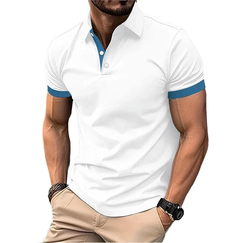 Summer Short Sleeve Polo Shirt Mens Large Stritching T Shirts Lapel Business Breathable Tee Shirt Lightweight Sweatwear - Premium  from Lizard Vigilante - Just $22.99! Shop now at Lizard Vigilante