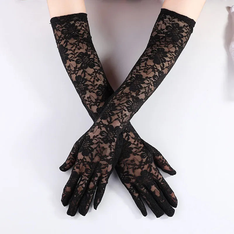 Sexy Transparent Lace Flower Long Gloves for Women – Perfect for Weddings, Opera, and Parties - Premium  from Lizard Vigilante - Just $22.88! Shop now at Lizard Vigilante